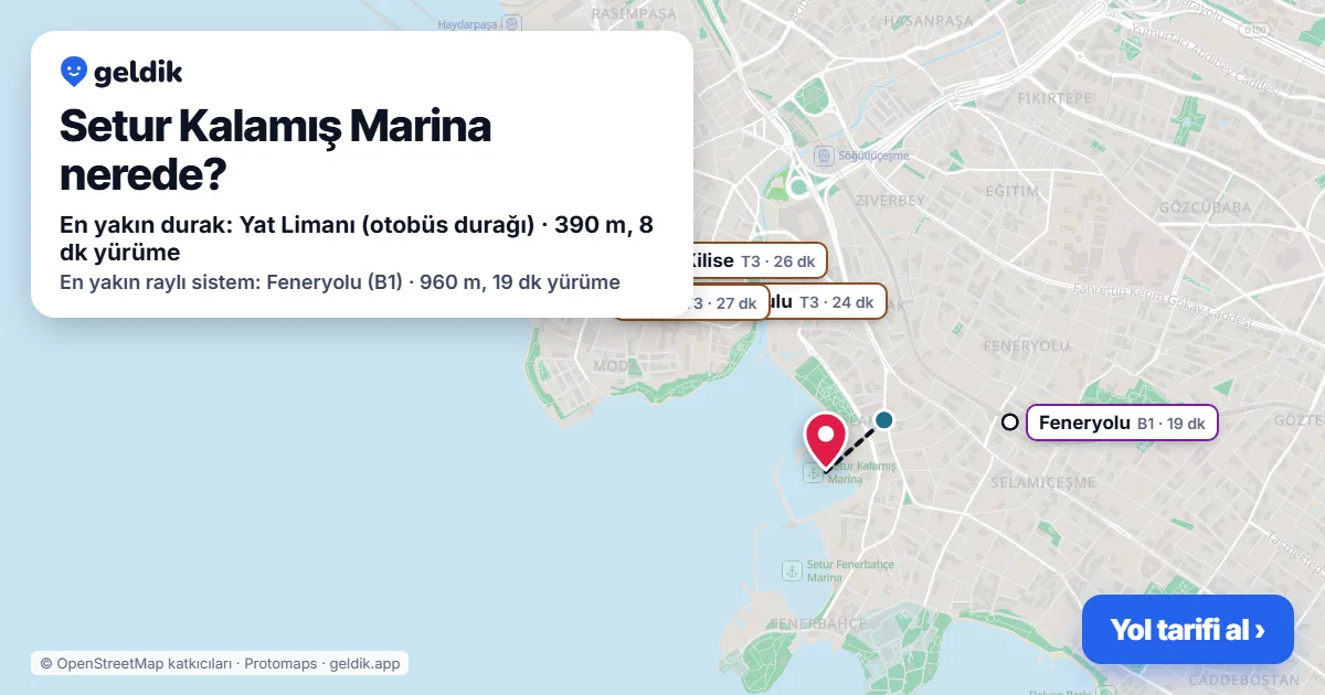 Where is Setur Kalamış Marina: map with its location and the nearest stops, with walking times