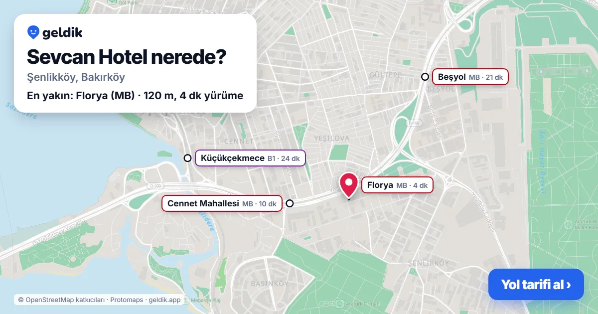 Sevcan Hotel nerede: haritada konumu ve en yakın duraklar, yürüme süreleriyle