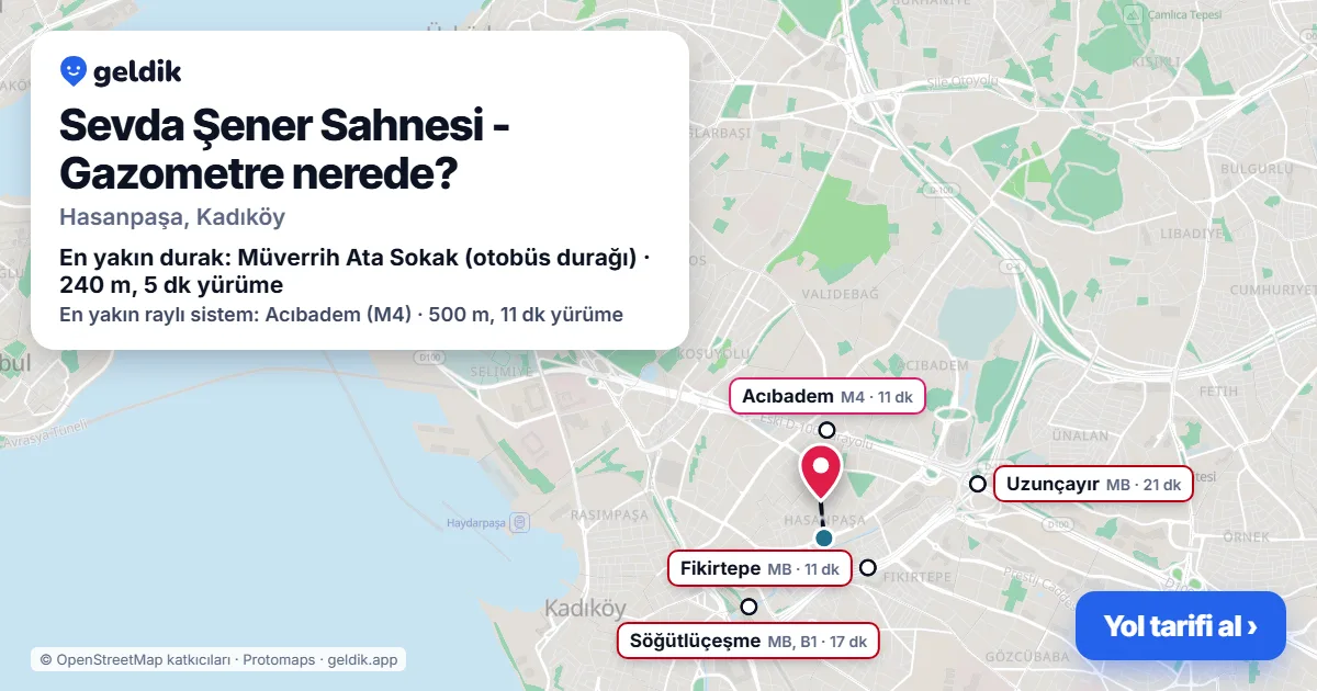 Sevda Şener Sahnesi - Gazometre nerede: haritada konumu ve en yakın duraklar, yürüme süreleriyle