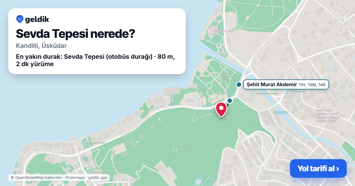 Where is Sevda Tepesi: map with its location and the nearest stops, with walking times