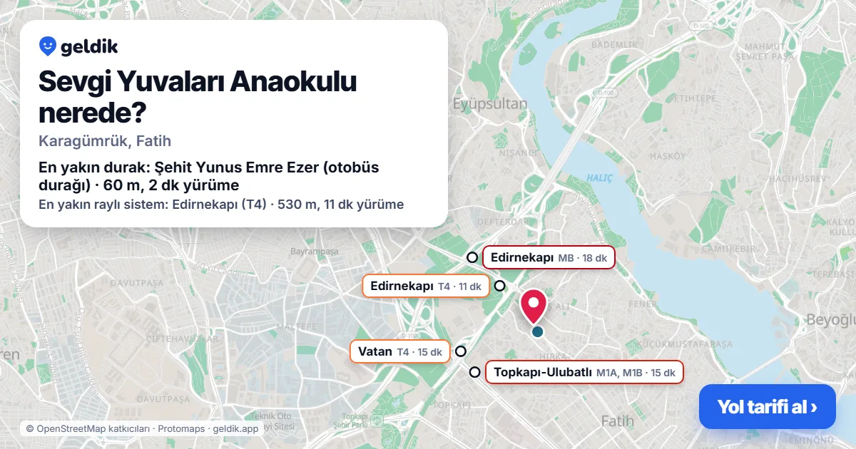 Sevgi Yuvaları Anaokulu nerede: haritada konumu ve en yakın duraklar, yürüme süreleriyle