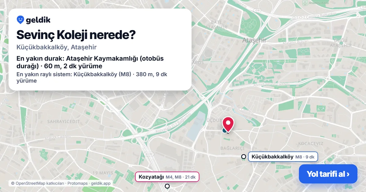 Where is Sevinç Koleji: map with its location and the nearest stops, with walking times