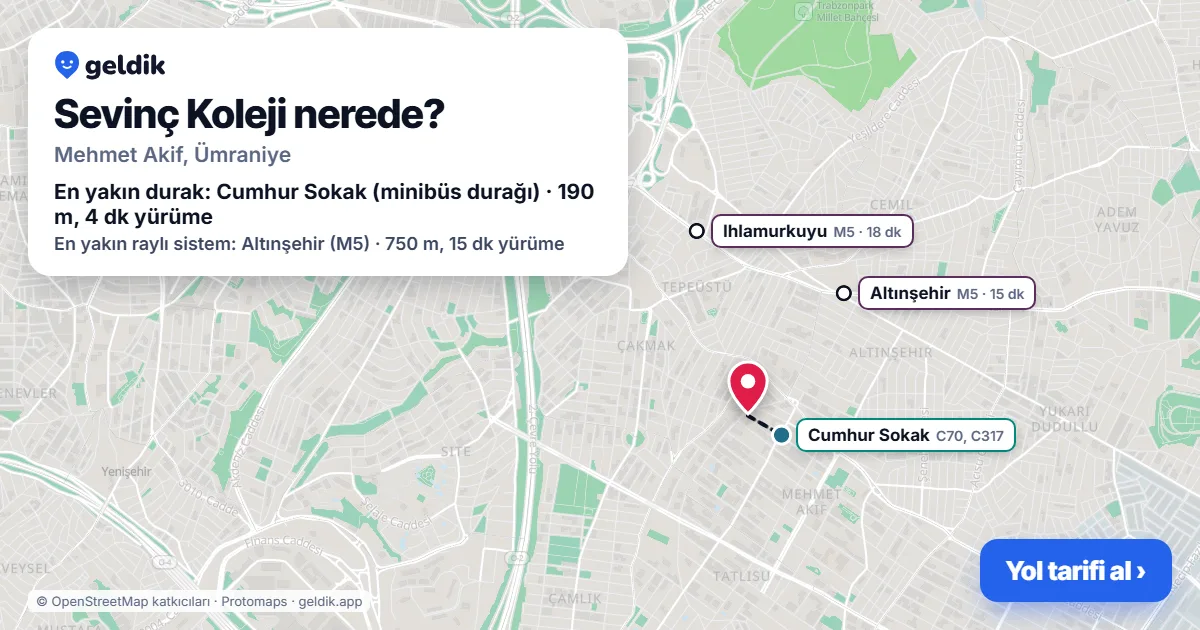Where is Sevinç Koleji: map with its location and the nearest stops, with walking times