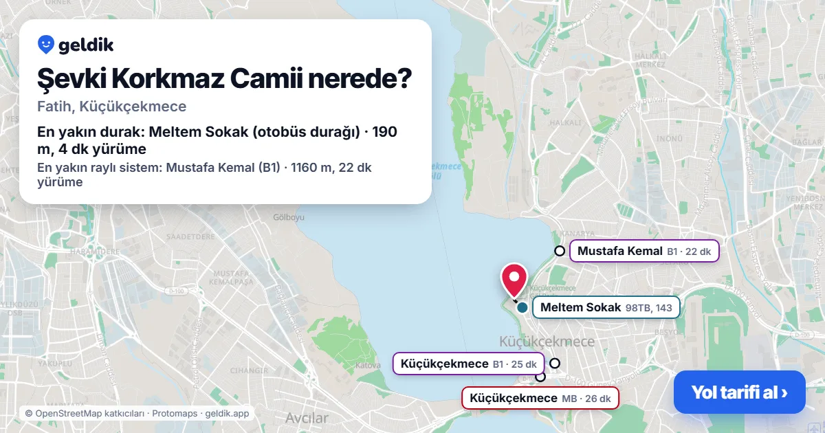 Şevki Korkmaz Camii nerede: haritada konumu ve en yakın duraklar, yürüme süreleriyle