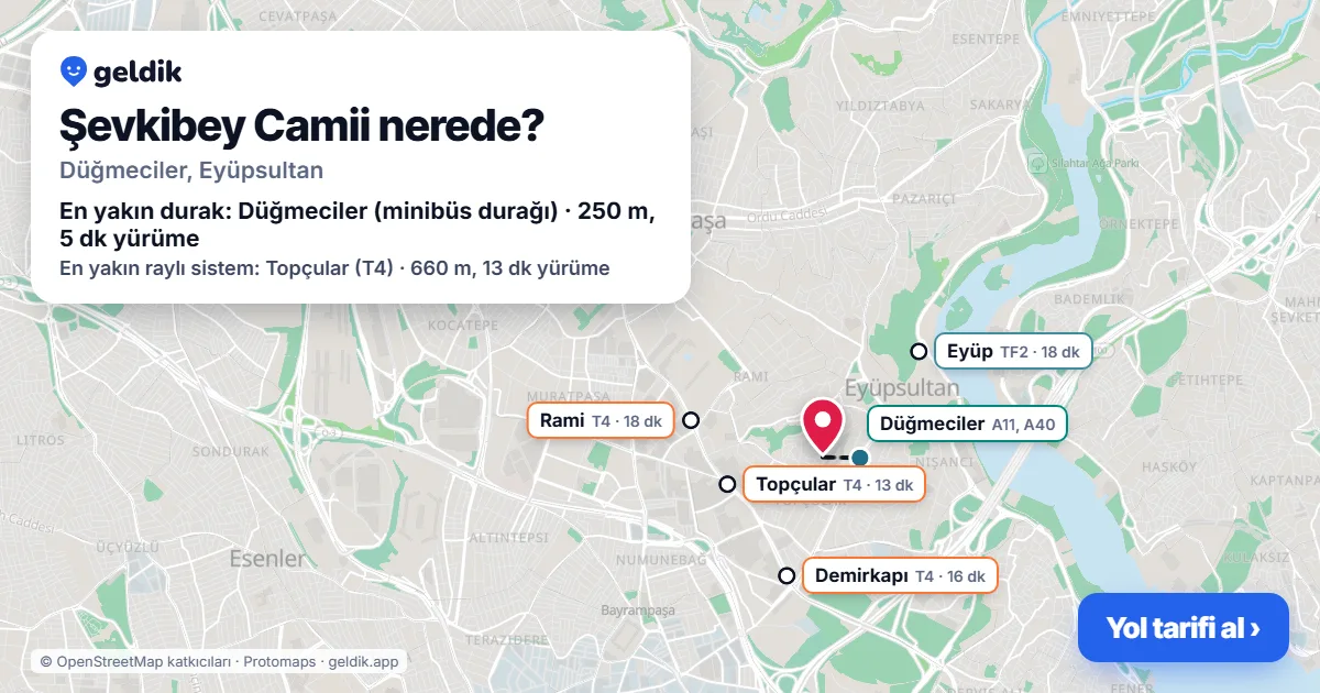 Şevkibey Camii nerede: haritada konumu ve en yakın duraklar, yürüme süreleriyle