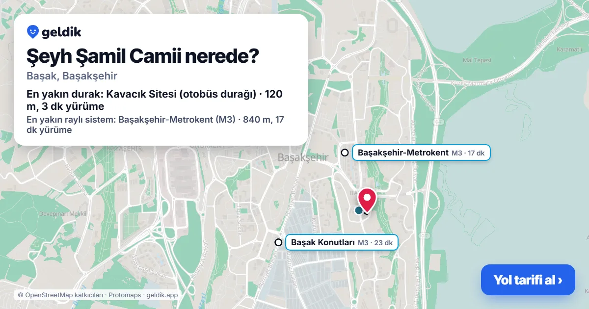Where is Şeyh Şamil Camii: map with its location and the nearest stops, with walking times