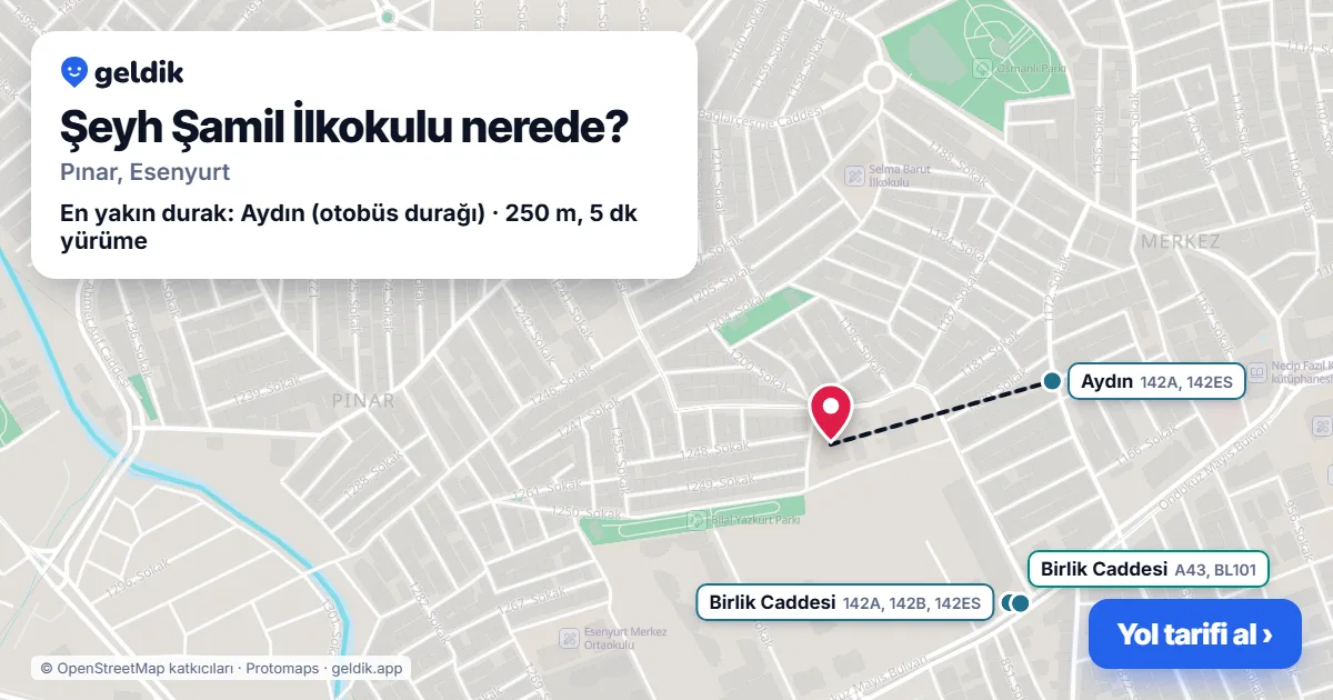 Şeyh Şamil İlkokulu nerede: haritada konumu ve en yakın duraklar, yürüme süreleriyle