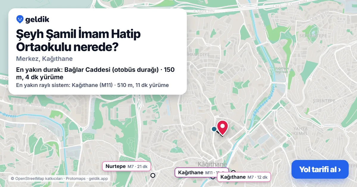 Şeyh Şamil İmam Hatip Ortaokulu nerede: haritada konumu ve en yakın duraklar, yürüme süreleriyle