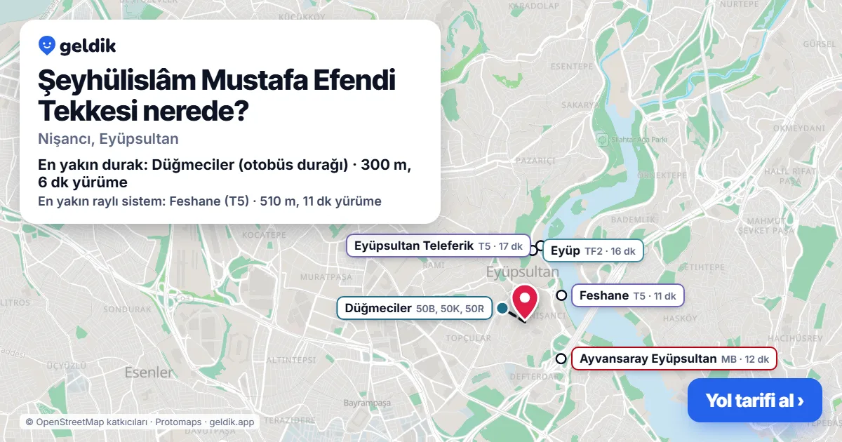 Where is Şeyhülislâm Mustafa Efendi Tekkesi: map with its location and the nearest stops, with walking times