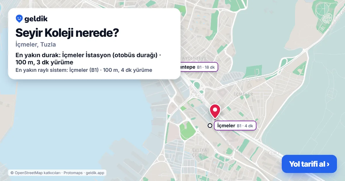 Where is Seyir Koleji: map with its location and the nearest stops, with walking times