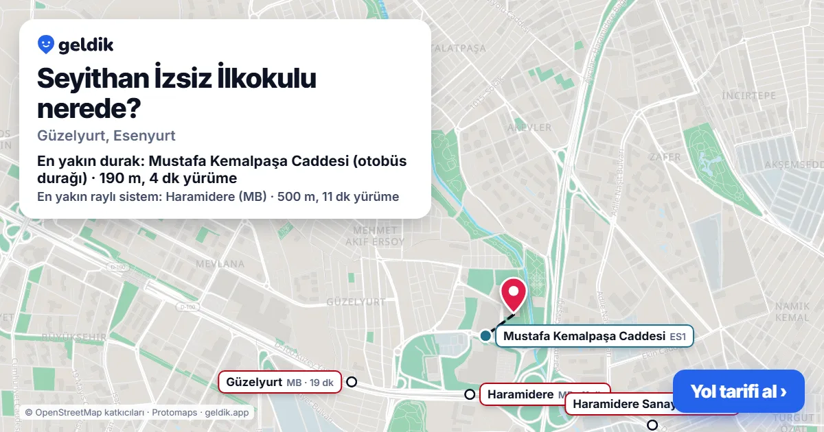 Where is Seyithan İzsiz İlkokulu: map with its location and the nearest stops, with walking times