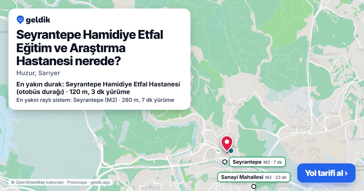 Seyrantepe Hamidiye Etfal Eğitim ve Araştırma Hastanesi nerede: haritada konumu ve en yakın duraklar, yürüme süreleriyle