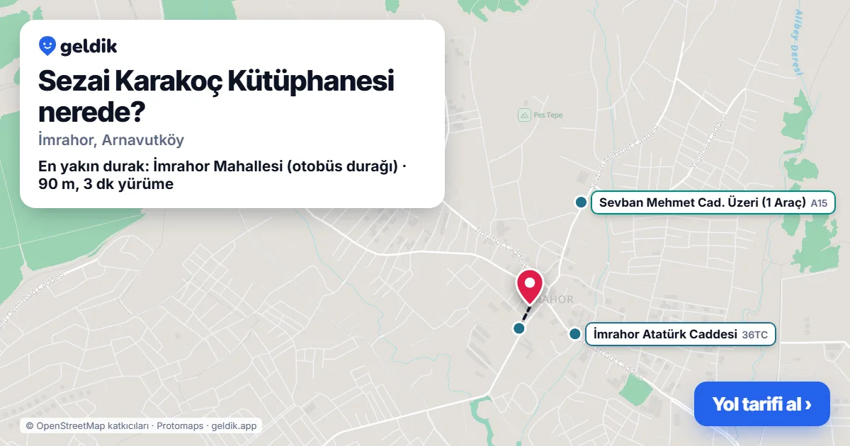 Sezai Karakoç Kütüphanesi nerede: haritada konumu ve en yakın duraklar, yürüme süreleriyle