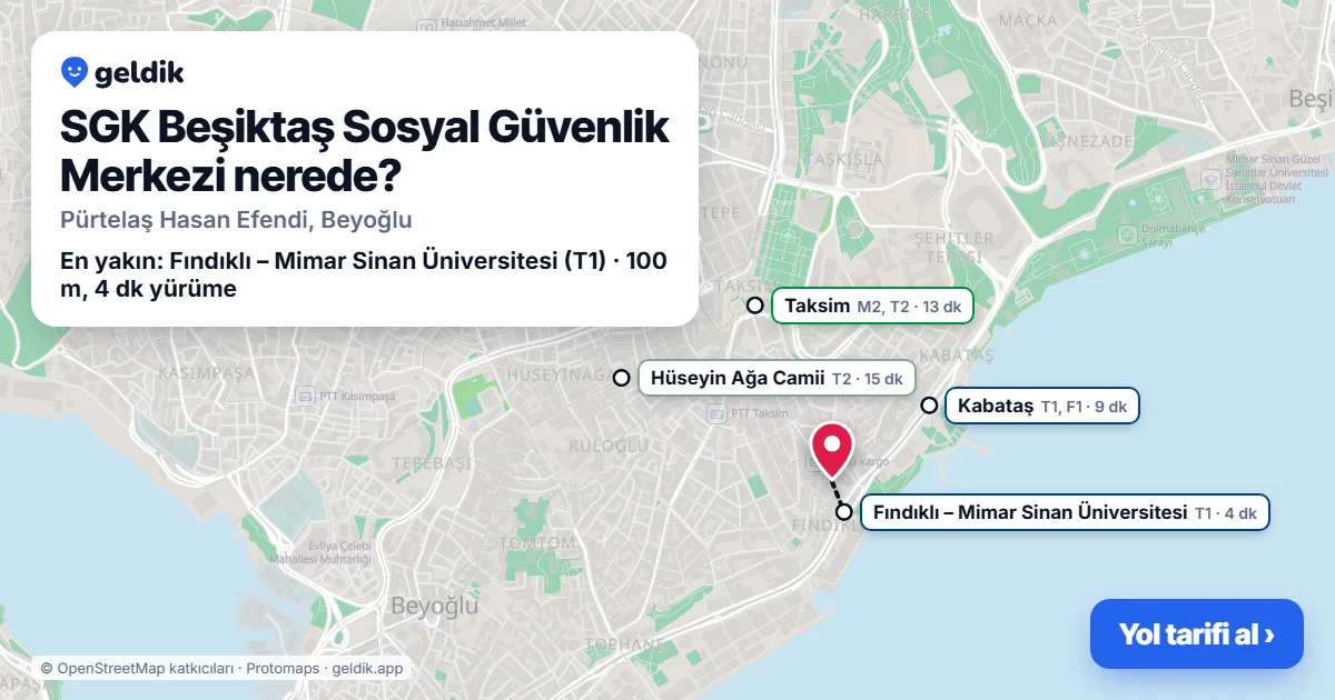 Where is SGK Beşiktaş Sosyal Güvenlik Merkezi: map with its location and the nearest stops, with walking times