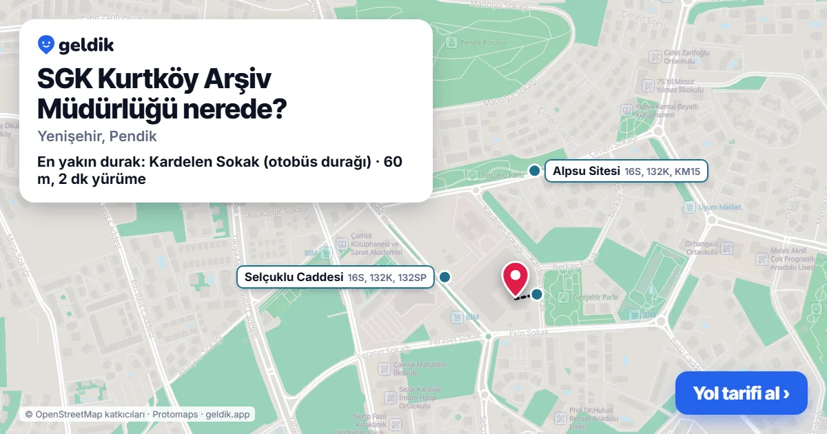 Where is SGK Kurtköy Arşiv Müdürlüğü: map with its location and the nearest stops, with walking times
