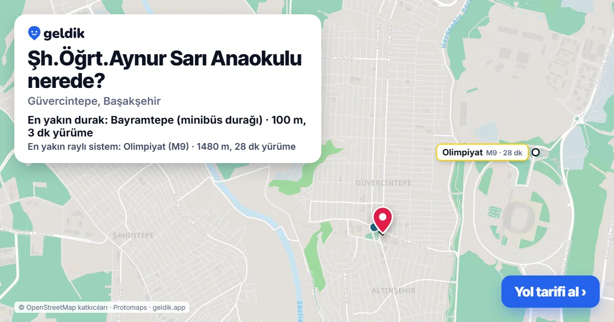 Where is Şh.Öğrt.Aynur Sarı Anaokulu: map with its location and the nearest stops, with walking times