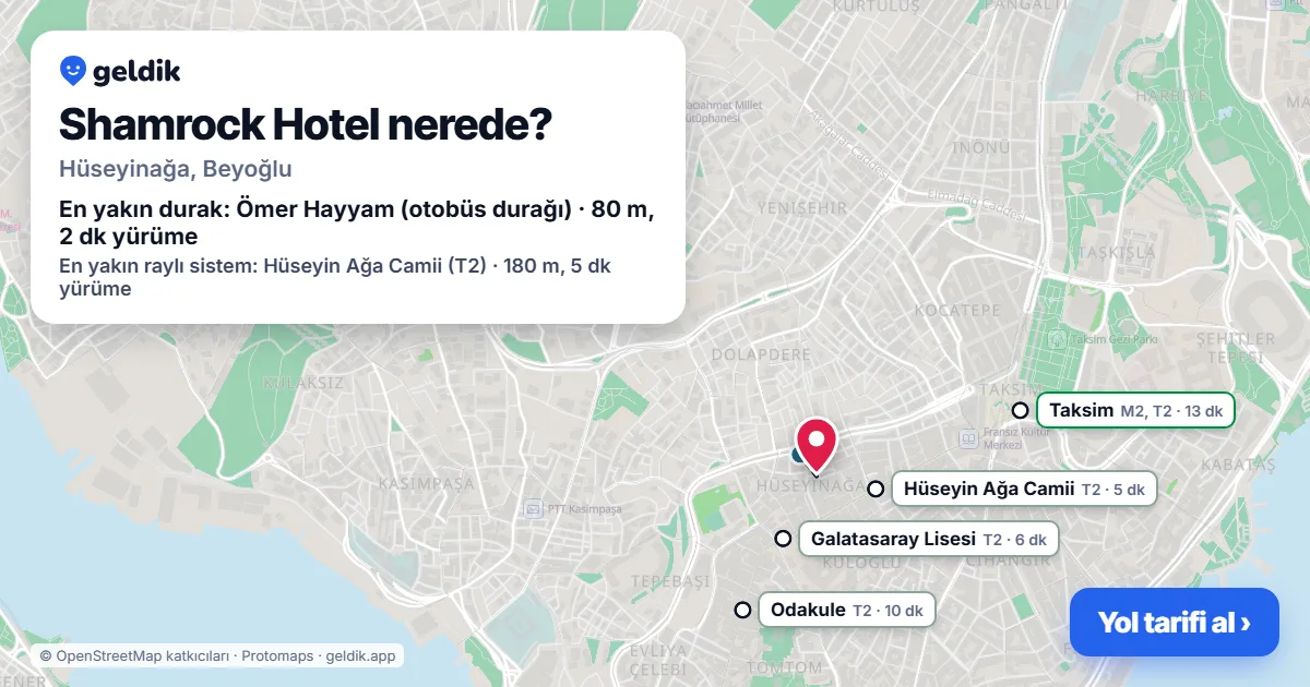 Shamrock Hotel nerede: haritada konumu ve en yakın duraklar, yürüme süreleriyle
