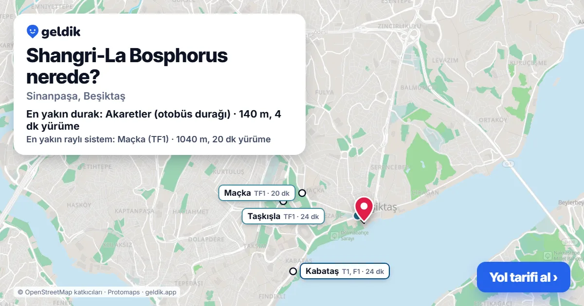 Where is Shangri-La Bosphorus: map with its location and the nearest stops, with walking times