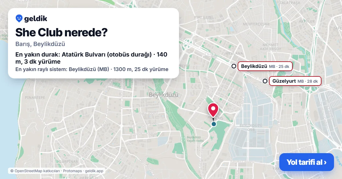 She Club nerede: haritada konumu ve en yakın duraklar, yürüme süreleriyle