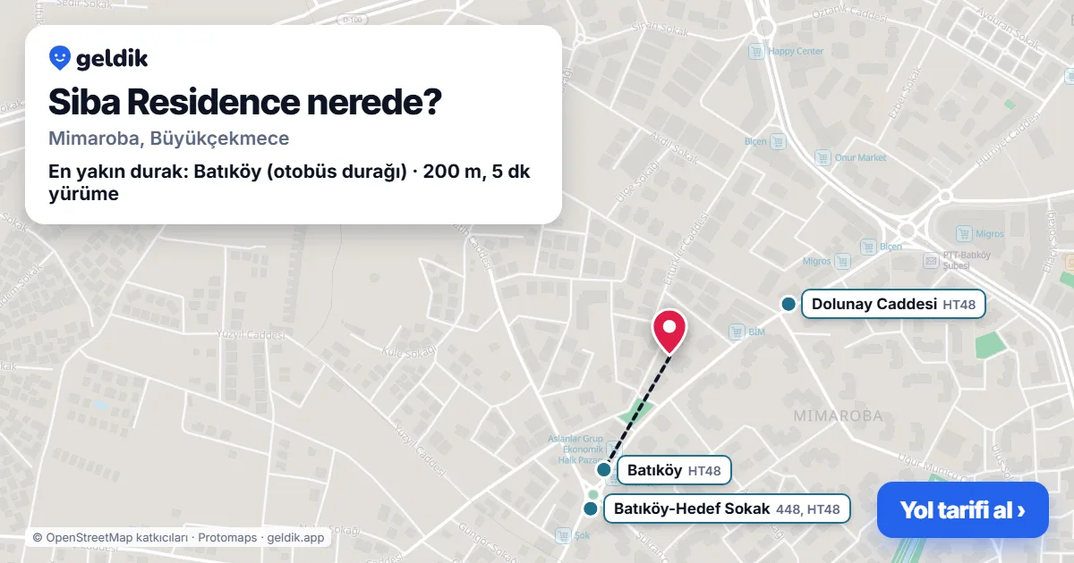 Siba Residence nerede: haritada konumu ve en yakın duraklar, yürüme süreleriyle