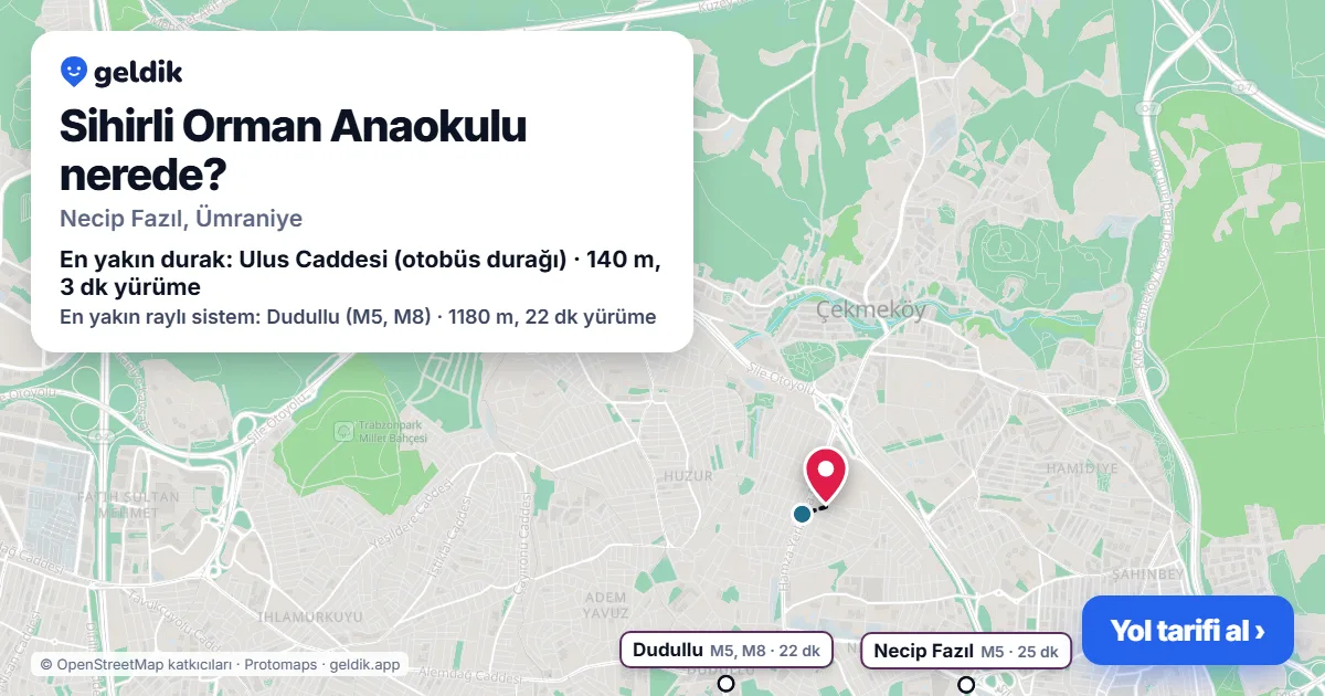 Sihirli Orman Anaokulu nerede: haritada konumu ve en yakın duraklar, yürüme süreleriyle