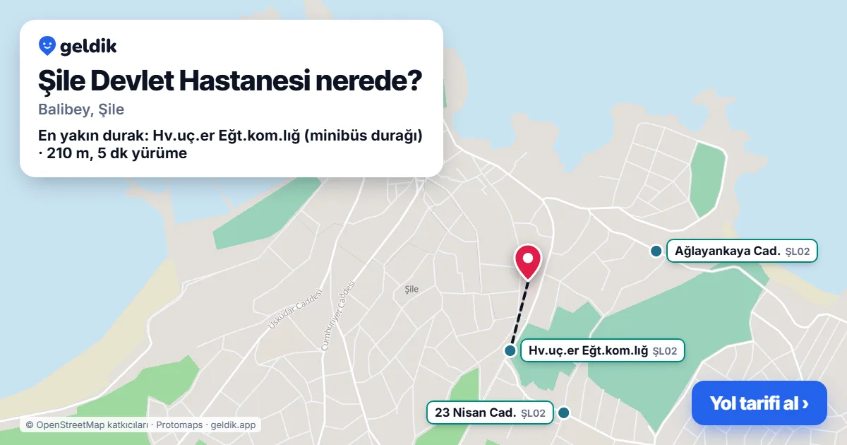 Where is Şile Devlet Hastanesi: map with its location and the nearest stops, with walking times