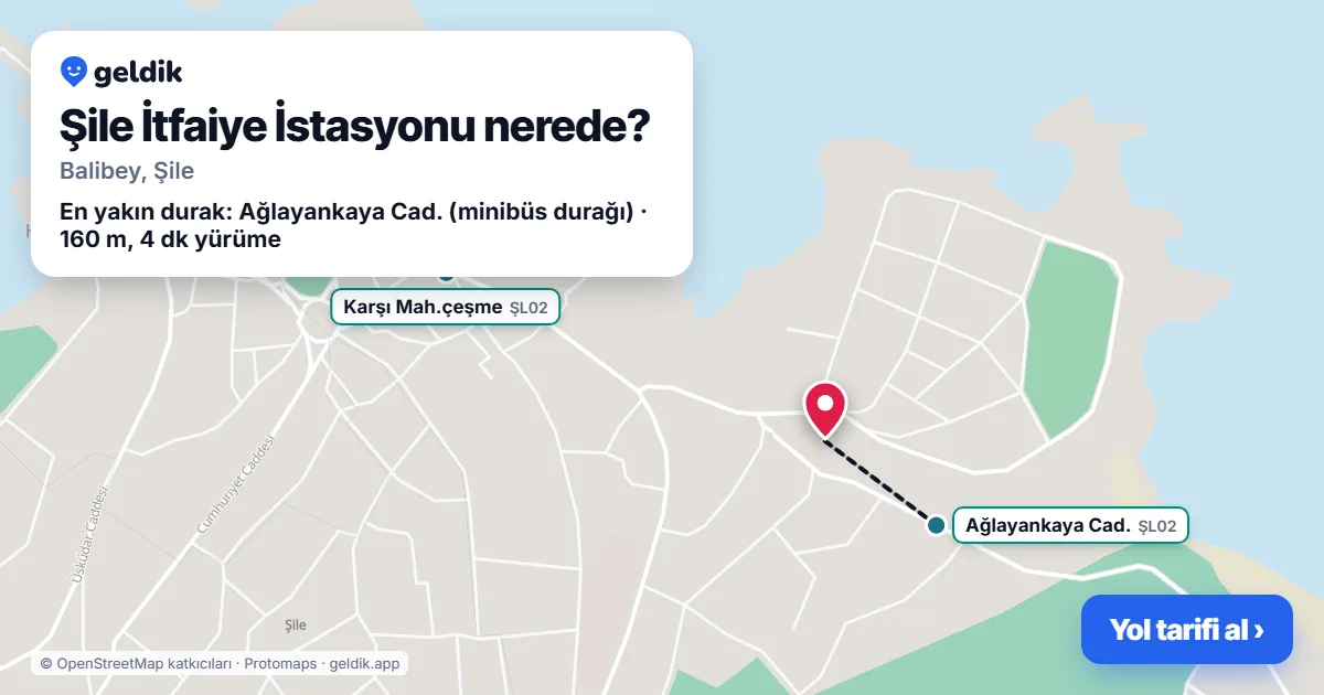 Şile İtfaiye İstasyonu nerede: haritada konumu ve en yakın duraklar, yürüme süreleriyle
