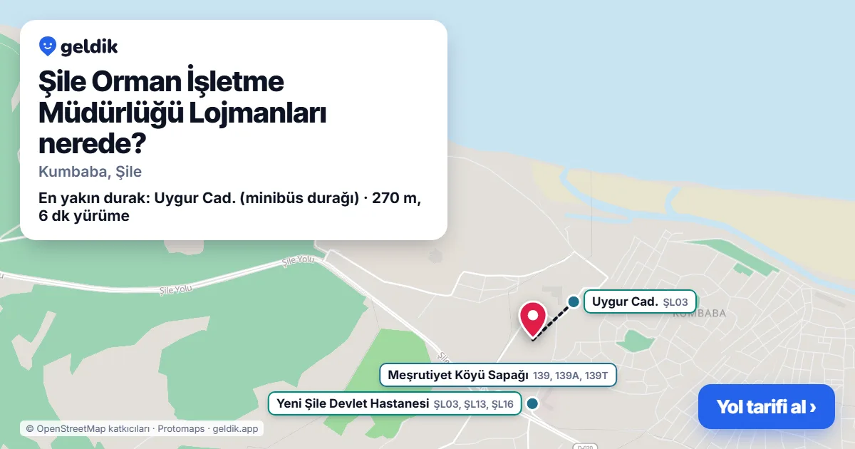 Şile Orman İşletme Müdürlüğü Lojmanları nerede: haritada konumu ve en yakın duraklar, yürüme süreleriyle