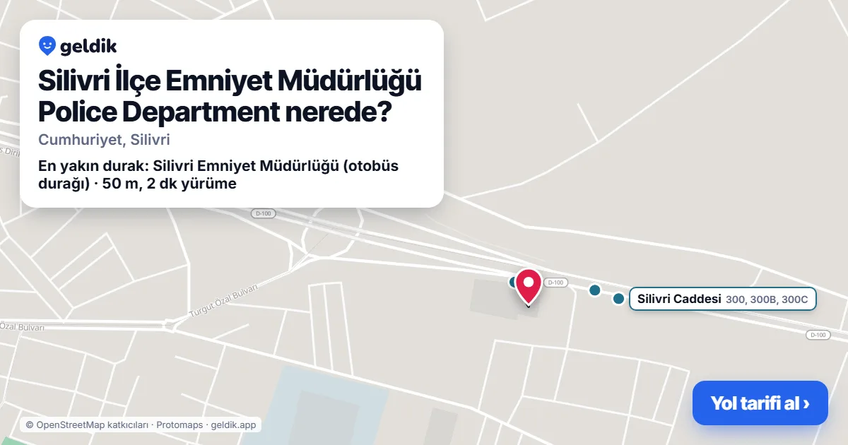 Silivri İlçe Emniyet Müdürlüğü Police Department nerede: haritada konumu ve en yakın duraklar, yürüme süreleriyle