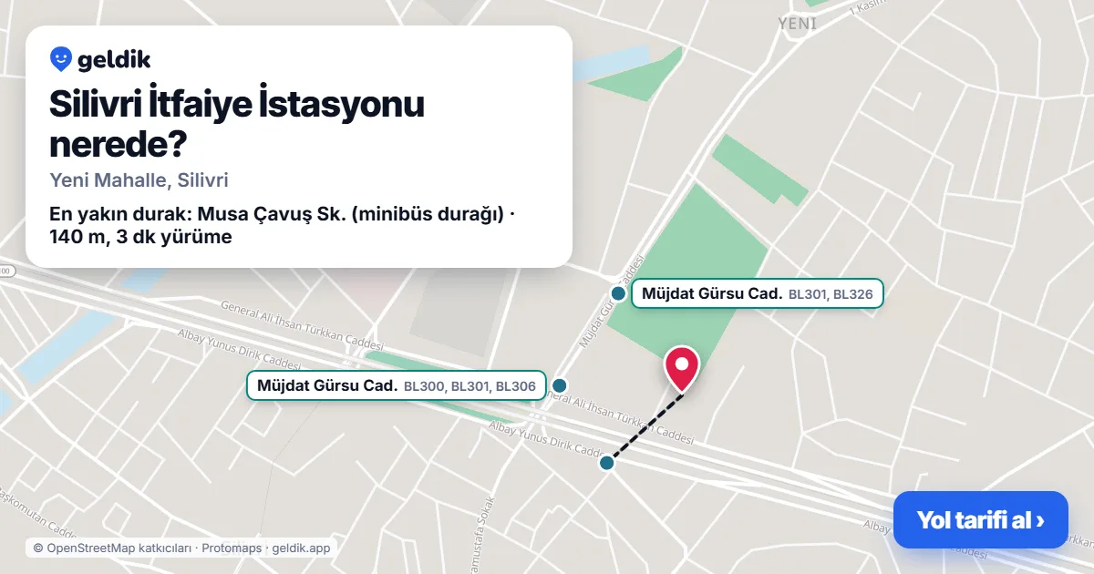 Where is Silivri İtfaiye İstasyonu: map with its location and the nearest stops, with walking times
