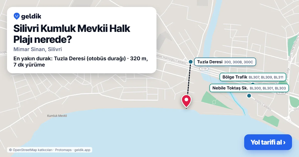 Where is Silivri Kumluk Mevkii Halk Plajı: map with its location and the nearest stops, with walking times