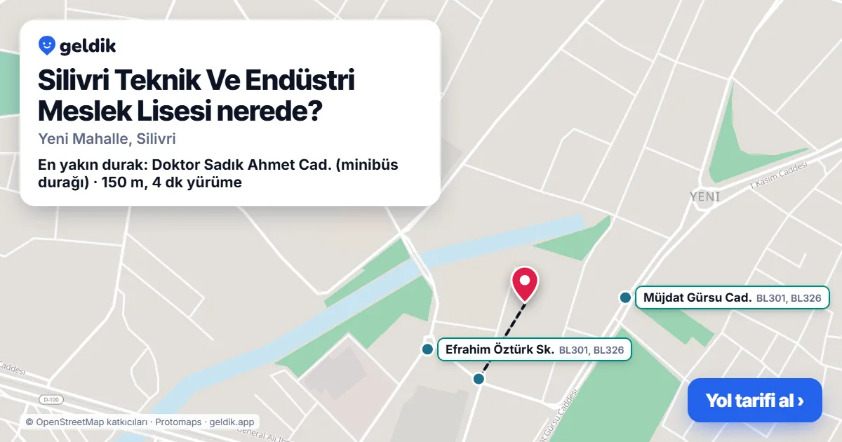 Silivri Teknik Ve Endüstri Meslek Lisesi nerede: haritada konumu ve en yakın duraklar, yürüme süreleriyle