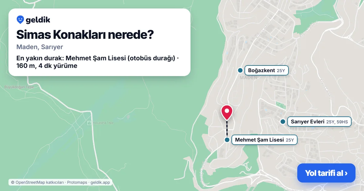 Where is Simas Konakları: map with its location and the nearest stops, with walking times