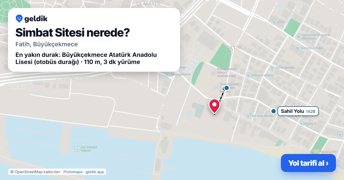 Simbat Sitesi nerede: haritada konumu ve en yakın duraklar, yürüme süreleriyle