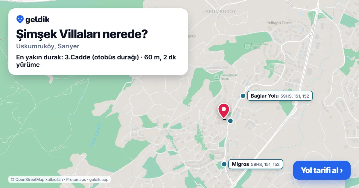 Where is Şimşek Villaları: map with its location and the nearest stops, with walking times