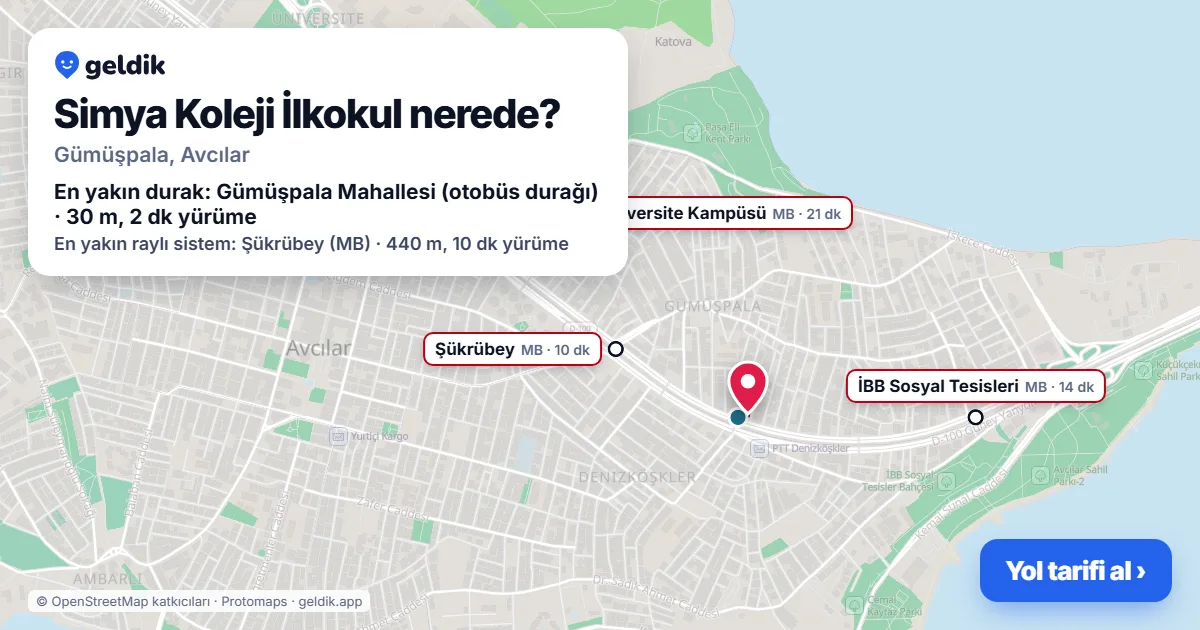 Simya Koleji İlkokul nerede: haritada konumu ve en yakın duraklar, yürüme süreleriyle