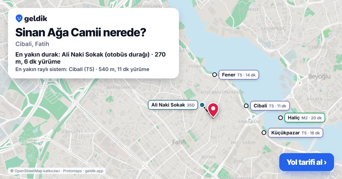 Where is Sinan Ağa Camii: map with its location and the nearest stops, with walking times