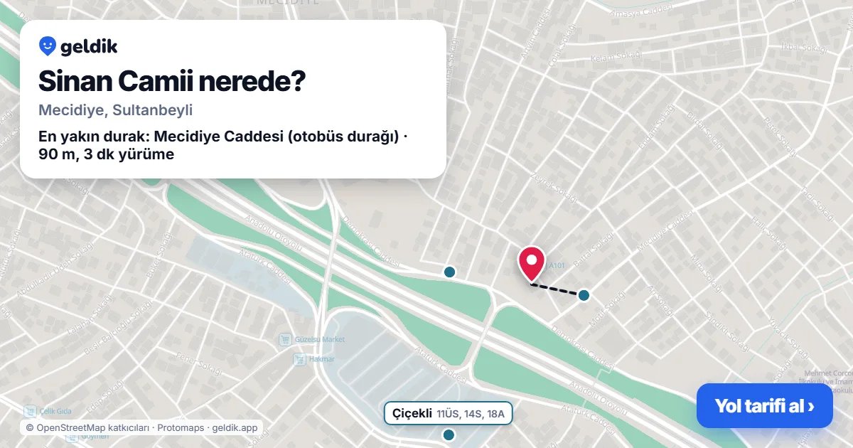 Where is Sinan Camii: map with its location and the nearest stops, with walking times