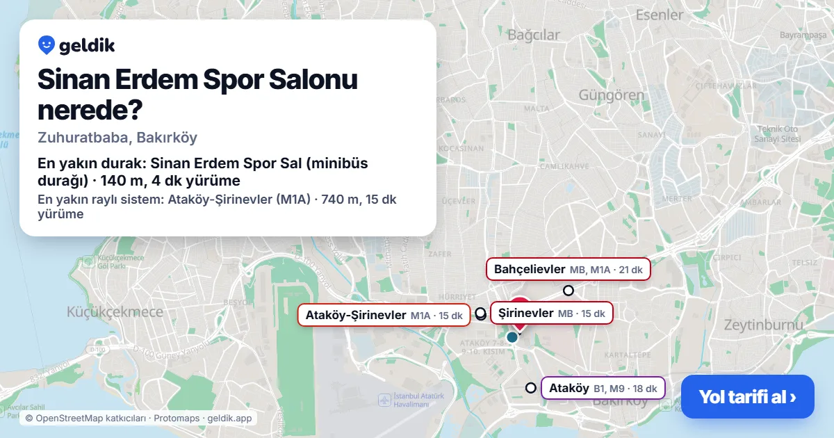 Sinan Erdem Spor Salonu nerede: haritada konumu ve en yakın duraklar, yürüme süreleriyle