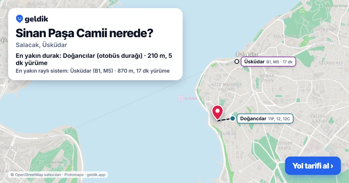 Sinan Paşa Camii nerede: haritada konumu ve en yakın duraklar, yürüme süreleriyle