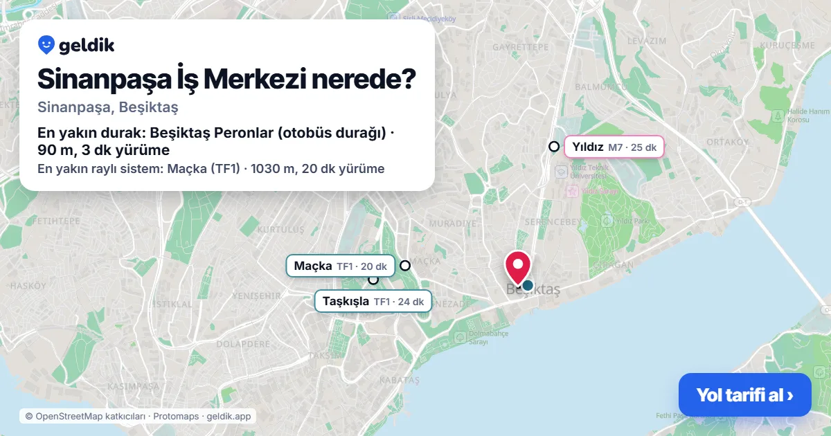 Sinanpaşa İş Merkezi nerede: haritada konumu ve en yakın duraklar, yürüme süreleriyle