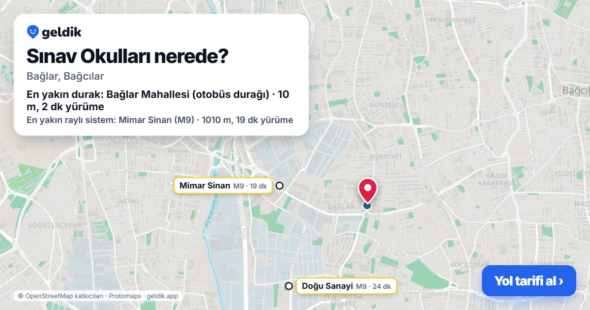 Sınav Okulları nerede: haritada konumu ve en yakın duraklar, yürüme süreleriyle