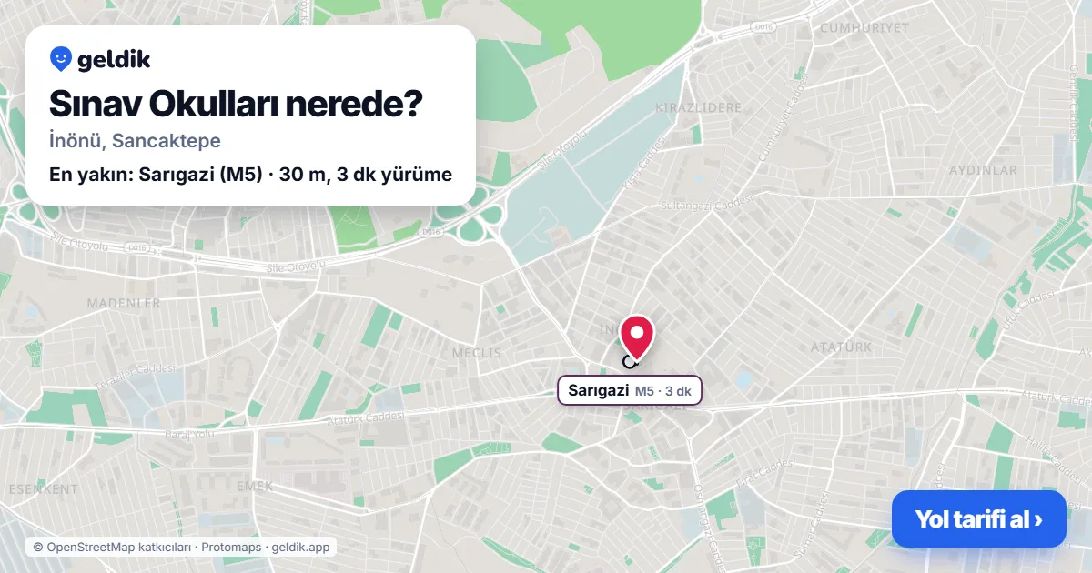 Sınav Okulları nerede: haritada konumu ve en yakın duraklar, yürüme süreleriyle