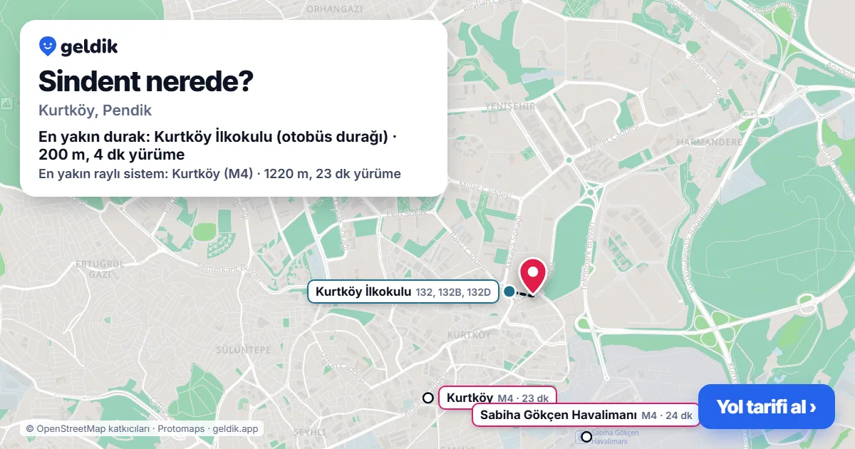 Sindent nerede: haritada konumu ve en yakın duraklar, yürüme süreleriyle