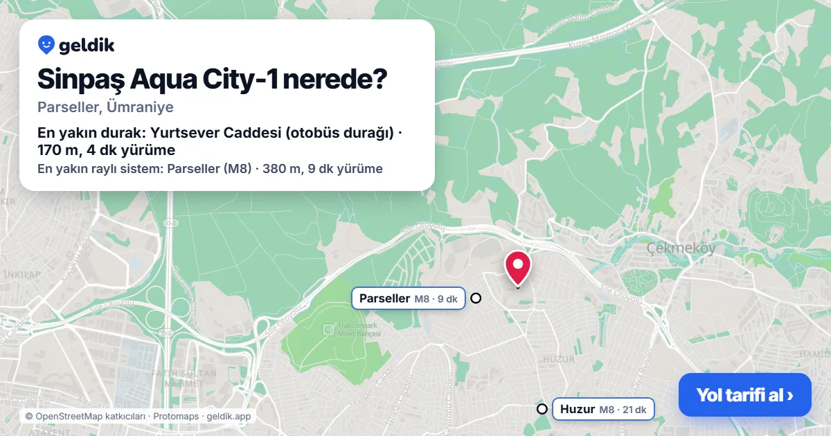 Where is Sinpaş Aqua City-1: map with its location and the nearest stops, with walking times