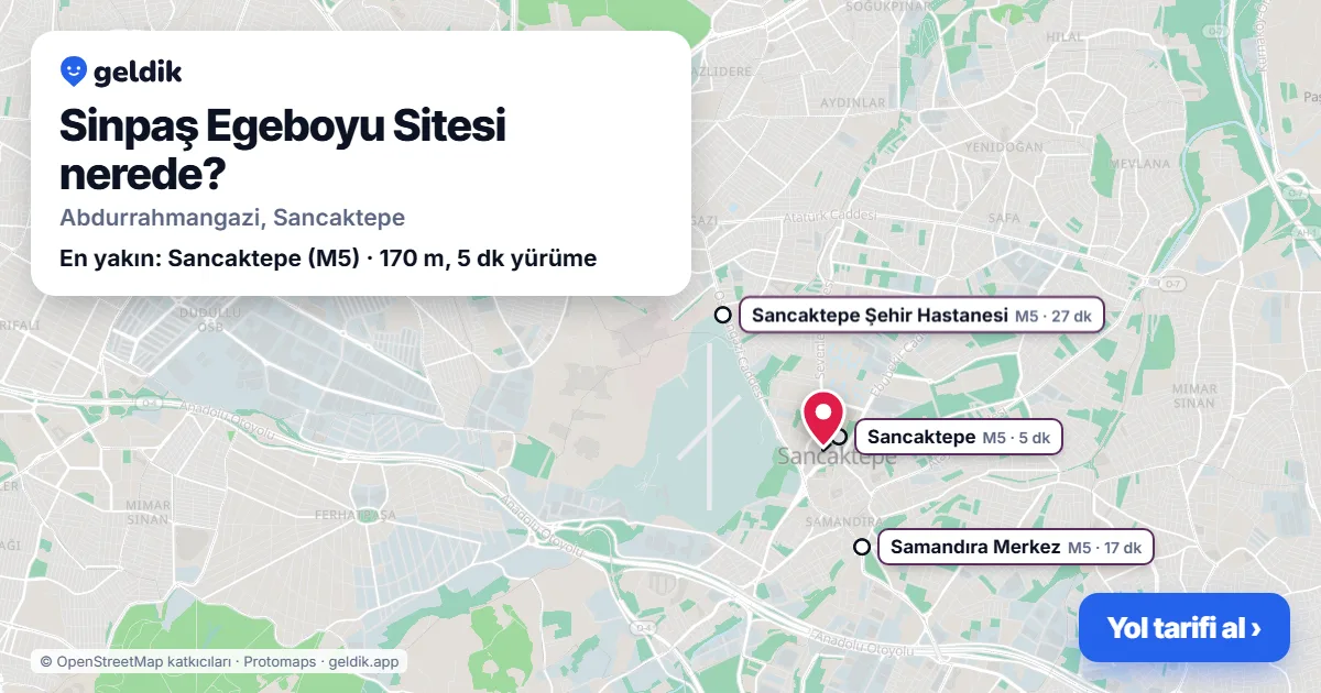 Sinpaş Egeboyu Sitesi nerede: haritada konumu ve en yakın duraklar, yürüme süreleriyle
