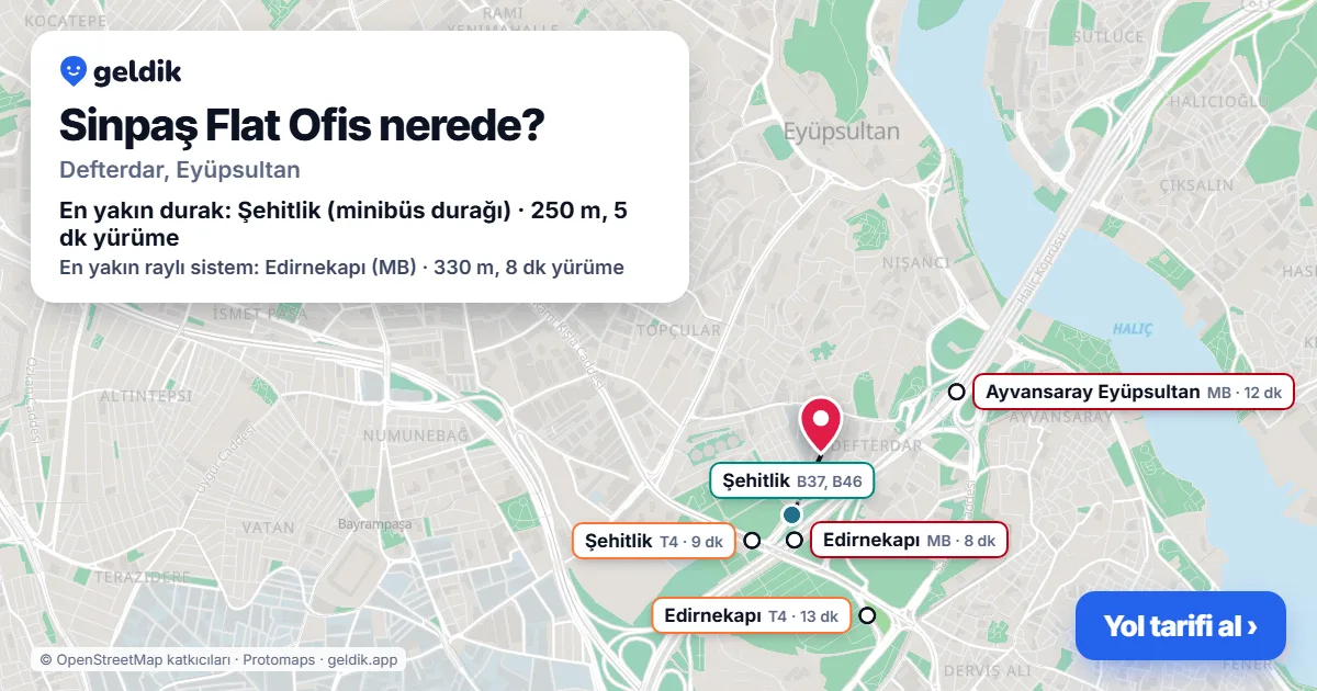 Sinpaş Flat Ofis nerede: haritada konumu ve en yakın duraklar, yürüme süreleriyle
