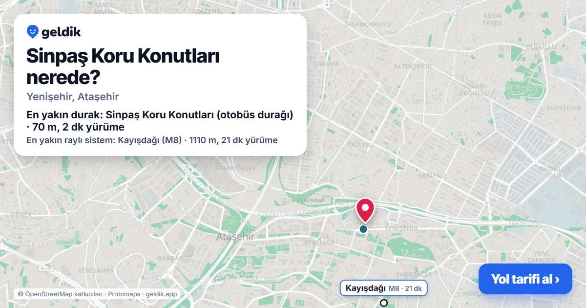 Where is Sinpaş Koru Konutları: map with its location and the nearest stops, with walking times