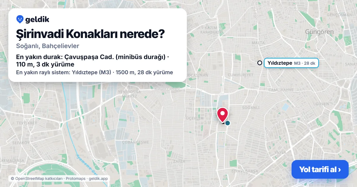 Where is Şirinvadi Konakları: map with its location and the nearest stops, with walking times