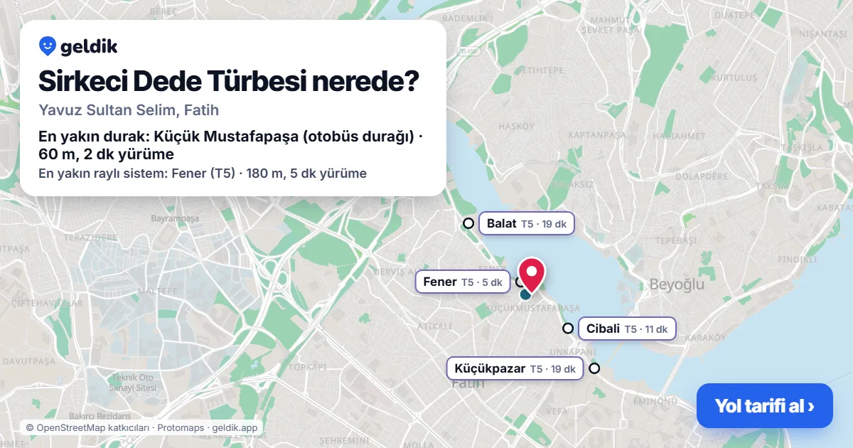 Where is Sirkeci Dede Türbesi: map with its location and the nearest stops, with walking times